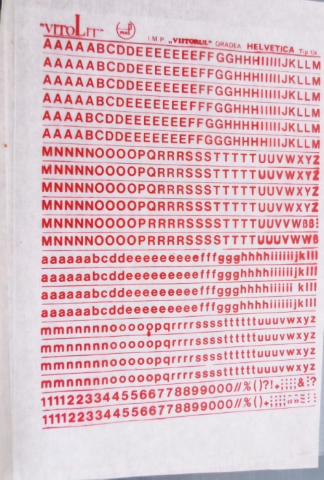 Lot de 12 de coli cu litere HELVETICA de 6 mm Tip 136 VITOLIT - IMP Oradea - anii '80