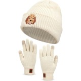 Set pălărie și mănuși cadou pentru femei cu Cocker Spaniel, pălărie de iarnă caldă brodată și mănuși tricotate