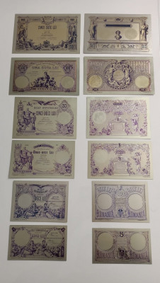 5,10,20,50,100, 500 LEI 1877 BILETETE IPOTECARE REPLICI PLACATE CU ARGINT 999&amp;permil; foto