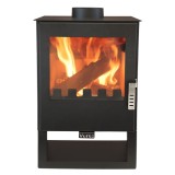 Șemineu pe lemne VERSO 3, 5 kW, din oțel, cu geam panoramic termorezistent, negru