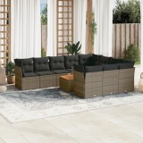 vidaXL Set canapele de grădină cu perne, 11 piese, gri, poliratan 3256172
