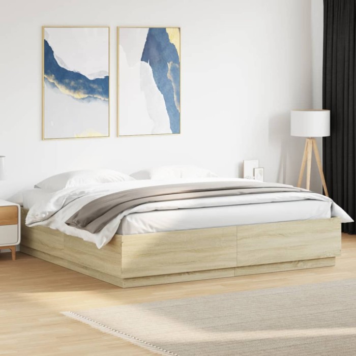vidaXL Cadru de pat, stejar sonoma, 200x200 cm, lemn prelucrat 3209676