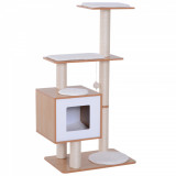 PawHut Ansamblu pentru Pisici cu St&acirc;lp din Sisal, Cușcă cu Platforme și Zone de Joacă, Dimensiuni 66x47x120cm, Lemn Alb | Aosom Romania