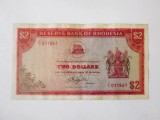 Rară! Rhodesia 2 Dollars 1977(mai rară dec&acirc;t cea din 1979),bancnota din imagini la cel mai mic preț