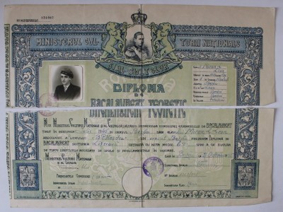 DIPLOMA DE BACALAUREAT , LICEUL &amp;#039; B.P. HASDEU &amp;#039; DIN BUZAU , 1945 foto