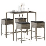 vidaXL Set mobilier bar de grădină, cu perne, 5 piese, gri, poliratan 3261468