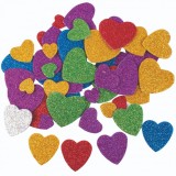 Stickere autoadezive inimi colorate glitter,hartie gumata,45 bucati set