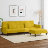 vidaXL Canapea extensibilă cu taburet, 2 locuri, galben, catifea 3258120