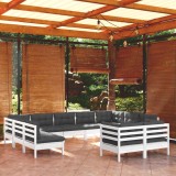 Gossi set mobilier gradina cu perne, 11 piese, alb, lemn masiv de pin