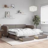 vidaXL Pat de zi cu extensie și sertare, gri taupe, 100x200 cm, textil