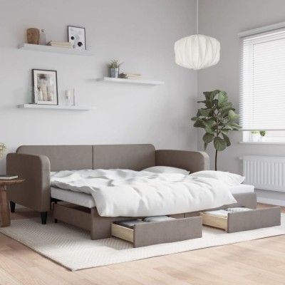 vidaXL Pat de zi cu extensie și sertare, gri taupe, 100x200 cm, textil 3196860 foto