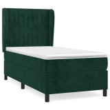 Cumpara ieftin Pat box spring cu saltea, verde inchis, 90x200 cm, catifea