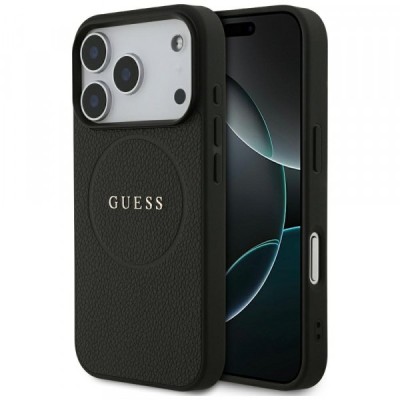 Husa MagSafe pentru Apple iPhone 17 Pro Max, Guess, Grained Gold Ring, Neagra foto
