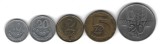 POLONIA LOT / 5 buc : 10 + 20 Groszy + 2 + 5 + 20 Zloti 1976 , VF / VF +