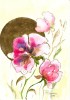 E99. Tablou original, Flori roz aurii, acuarela pe hartie, neinramat, 21x29 cm, Art Deco, RavariuArt