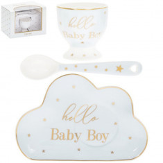 Set cadou bebelus, Lesser &amp; Pavey, bleu si auriu, ceramica, 15 x 8 x 10.5 cm, Hello Baby Boy