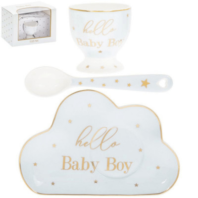 Set cadou bebelus, Lesser &amp;amp;amp; Pavey, bleu si auriu, ceramica, 15 x 8 x 10.5 cm, Hello Baby Boy foto