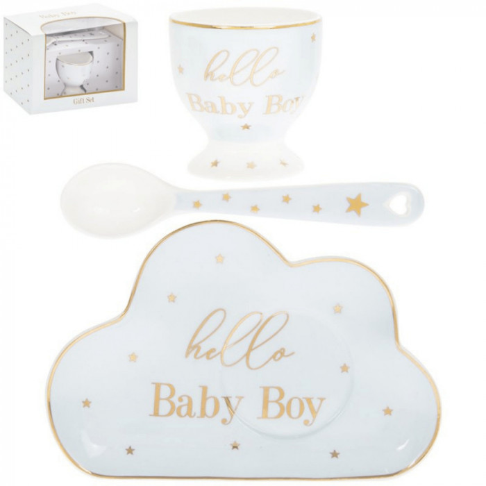 Set cadou bebelus, Lesser &amp;amp; Pavey, bleu si auriu, ceramica, 15 x 8 x 10.5 cm, Hello Baby Boy