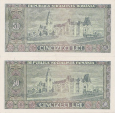 ROMANIA RSR 2 X 50 lei 1966 UNC CONSECUTIVE foto