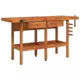 Banc de lucru cu sertare si menghine, 162x62x83 cm, lemn acacia