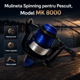 Mulineta Spinning Pescuit MK 8000, Frana Reglabila, Maner Pliabil