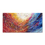 Tablou pictat manual living, birou, Compozitie abstracta, 120x60cm ulei pe panza, reproducere Jackson Pollock