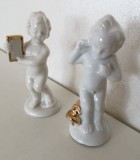 Doi ingerasi pereche ingeri bibelouri ceramica vintage copii scriptura trambita