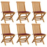 vidaXL Scaune de grădină cu perne roșu vin, 6 buc., lemn masiv de tec 3065599