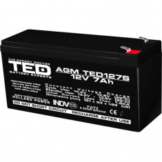 Acumulator 12V, TED Electric Stationar VRLA, Dimensiuni 149 x 49 x 95 mm, Baterie 12V 7Ah F2