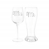 Set 2 pahare vin si bere, Lesser &amp;amp; Pavey, transparent si argintiu, sticla, 400 ml si 550 ml, model M