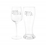 Set 2 pahare vin si bere, Lesser &amp; Pavey, transparent si argintiu, sticla, 400 ml si 550 ml, model M