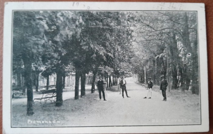Carte postala, Baile Covasna, promenada, perioada interbelica