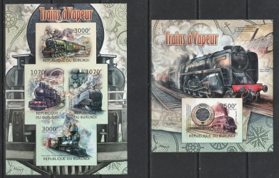 Burundi 2012 - Locomotive cu Abur S/S 1v + M/S 1v NEDANTELATE MNH foto