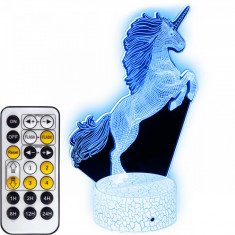 Lampa de veghe 3D LED cu telecomanda Unicorn, 7 culori, 22cm foto