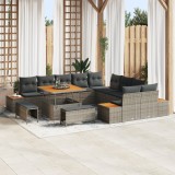 Set de Sofa de Grădină vidaXL 13 Piese cu Perne Gri Poli Ratan Acacia, Set de Dining de Grădină vidaXL 3 Piese cu Perne Gri Poli Ratan Acacia