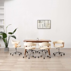 vidaXL Scaune de bucătărie pivotante, 6 buc., crem, piele ecologică