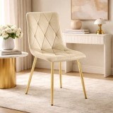 Scaun Libra pentru bucatarie sau living, catifea bej si picioare aurii