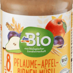 DmBio Piure de musli cu prune, mere și pere 8+, 190 g