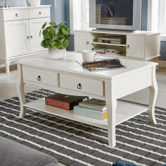 Masuta cafea 100x60x49 cm picioare lemn pin alb mdf 2 sertare raft depozitare