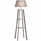 HOMCOM Lampadar din Lemn cu Raft si Abajur din Tesatura, Design Modern pentru Salon, Intrerupator de Picior, 64x38x163.5 cm, Gri | Aosom Romania