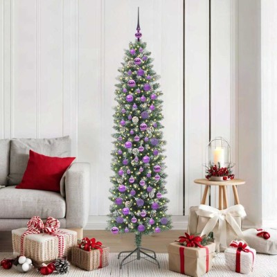 vidaXL Copac Artificial Slăb de Crăciun cu 300 LED Verde și alb 180 cm 3395299 foto