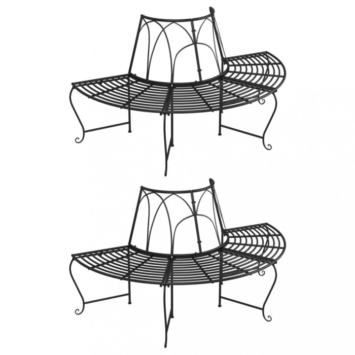 vidaXL Bancă circulară de copac, 2 buc., negru, &Oslash;159 cm, oțel