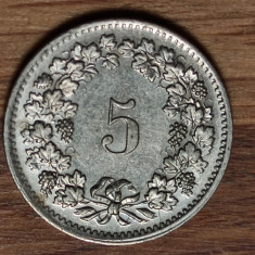 Elvetia - moneda de colectie - 5 rappen 1970 fara B, mai rara - impecabila !