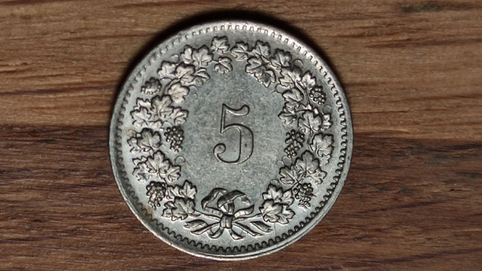 Elvetia - moneda de colectie - 5 rappen 1970 fara B, mai rara - impecabila !
