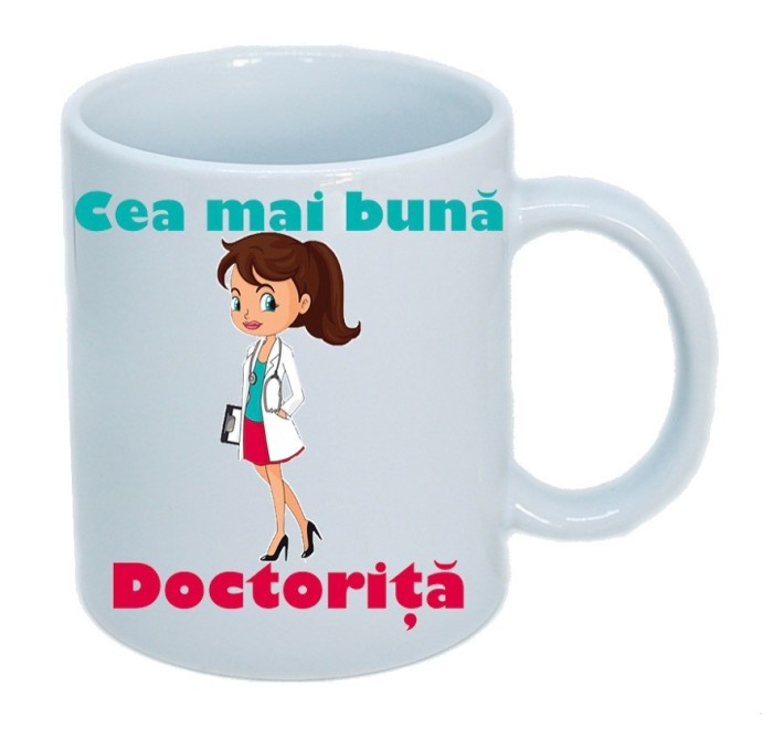 Cana alba personalizata &quot; Cea mai buna Doctorita &quot;, INOVATIX&reg;. 330 ml