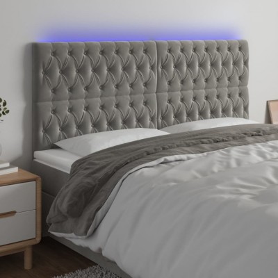 vidaXL Tăblie de pat cu LED, gri deschis, 180x7x118/128 cm, catifea 3122820 foto
