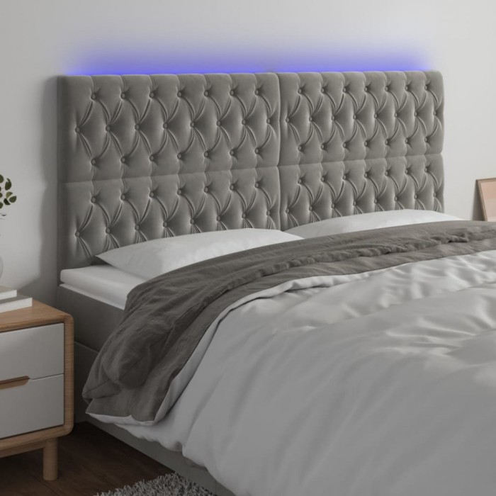 vidaXL Tăblie de pat cu LED, gri deschis, 180x7x118/128 cm, catifea 3122820
