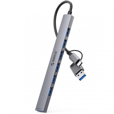 Hub USB / USB-C Orico YSA2-U3, 1 x USB-A 3.0 - 6 x USB-A, Gri foto
