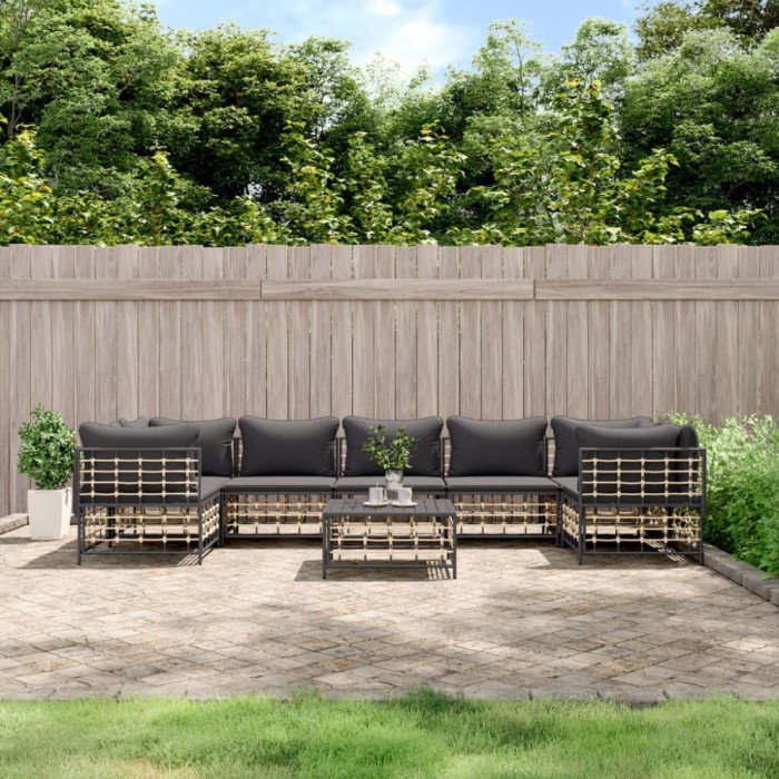 vidaXL Set mobilier de grădină cu perne, 8 piese, antracit, poliratan 3186803