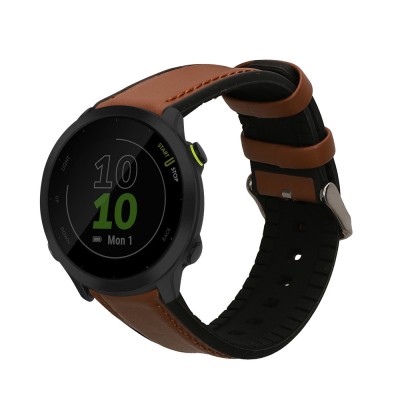 Curea Kwmobile pentru Garmin Forerunner 55, Maro/Negru, Piele naturala, KWM0000253G001C foto